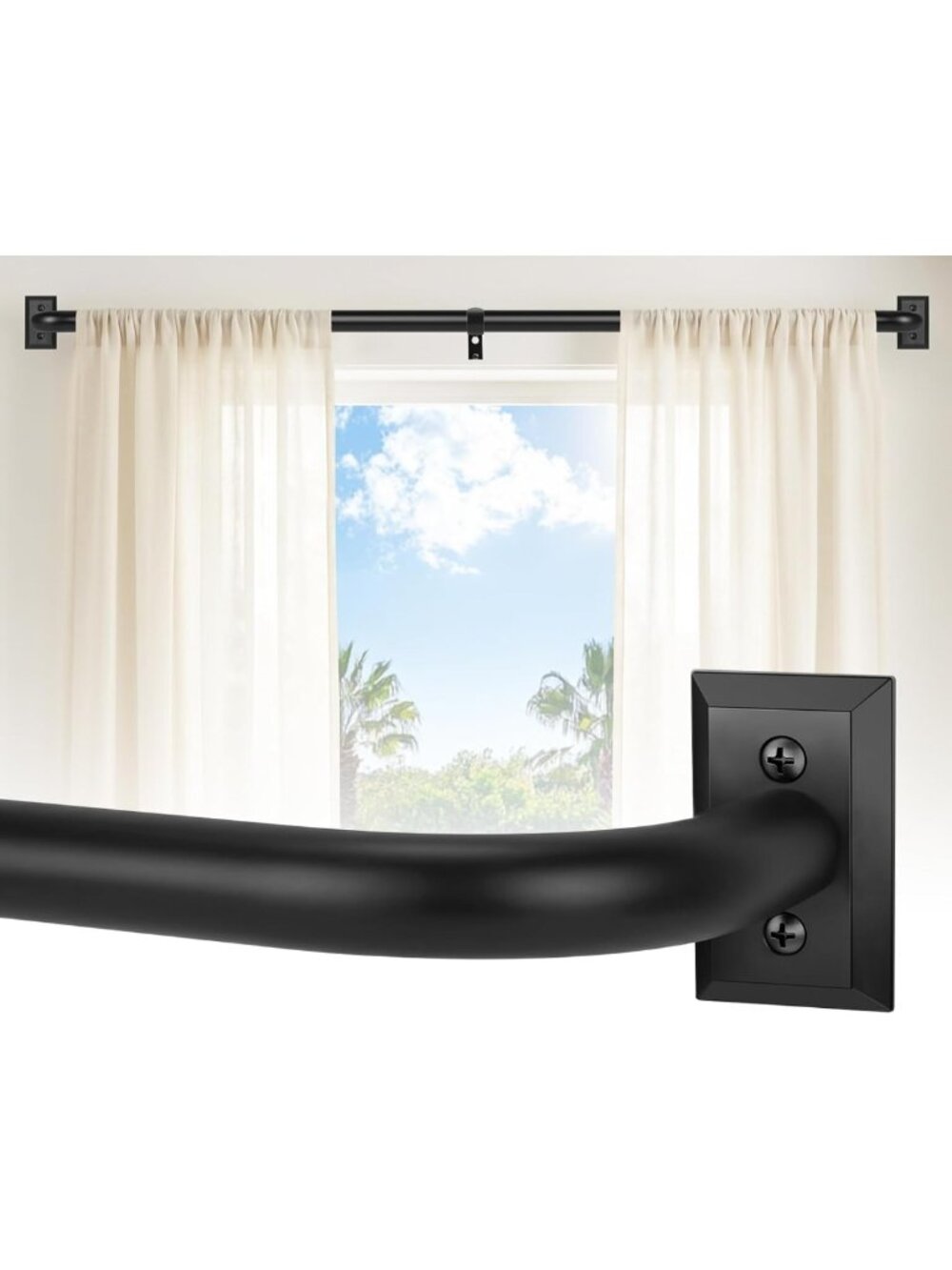 Adjustable Black Wrap Around Curtain Rod 72-144” | Heavy Duty, Modern, Easy